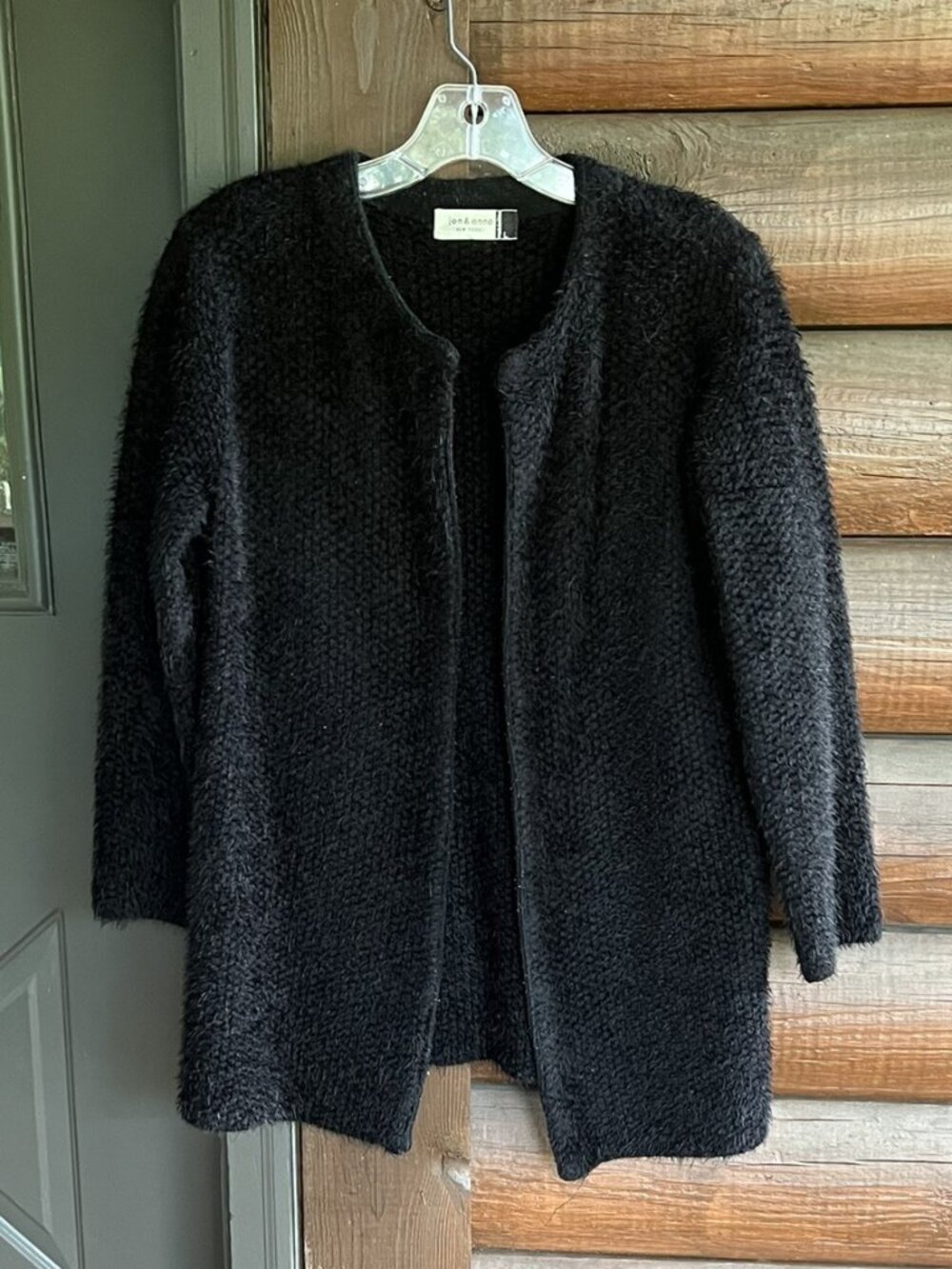 Jon & Anna New York Women's Soft & Fuzzy Open Front Black Sweater, Size L